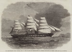 De Schroefstoomboot Great Victoria, een van een lijn van hulpschepen naar Australië opgericht door Messers Baines en Company, uit Liverpool